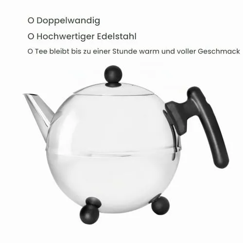 Bredemeijer Teekanne 1.5 L matt schwarz doppelwandig Duet Bella Ronde