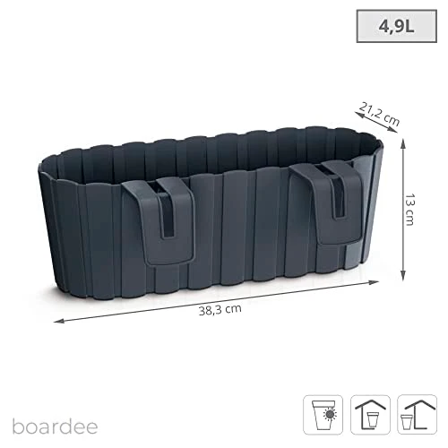 Prosperplast Boardee Hook Blumenkasten Balkonkasten Blumentopf Pflanzkasten 4,9L 383x212x130mm (Anthrazit)