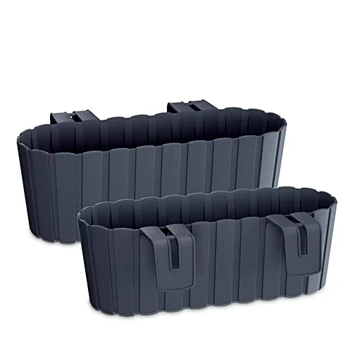 Prosperplast Boardee Hook Blumenkasten Balkonkasten Blumentopf Pflanzkasten 4,9L 383x212x130mm (Anthrazit)