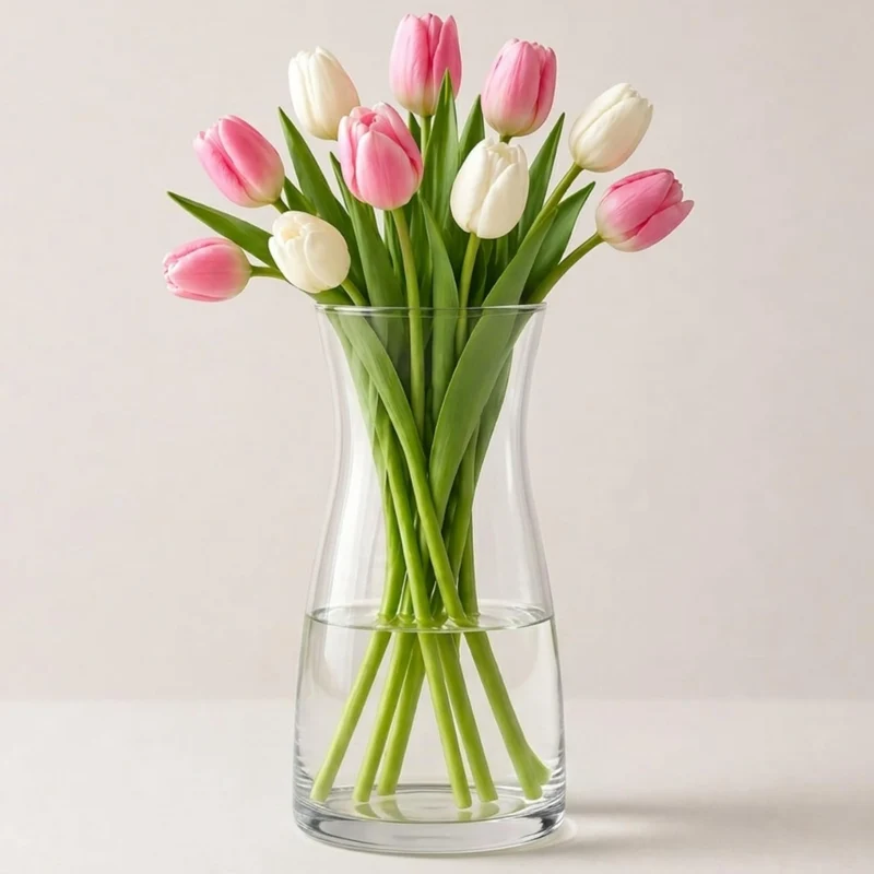 Glasvase – Handgefertigte, durchsichtige Blumenvase aus Glas, Vase 20 cm hoch für Blumensträuße, Tulpen & Pampasgras, Moderne Deko Vase als Tischvase für Zuhause, Hochzeit & besondere Anlässe