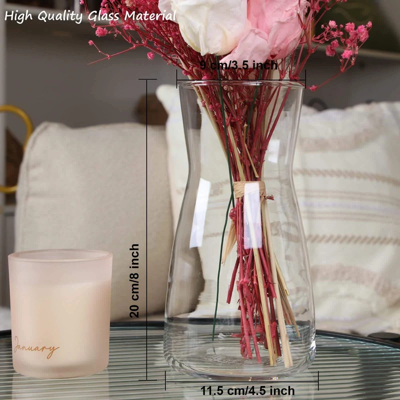 Glasvase – Handgefertigte, durchsichtige Blumenvase aus Glas, Vase 20 cm hoch für Blumensträuße, Tulpen & Pampasgras, Moderne Deko Vase als Tischvase für Zuhause, Hochzeit & besondere Anlässe