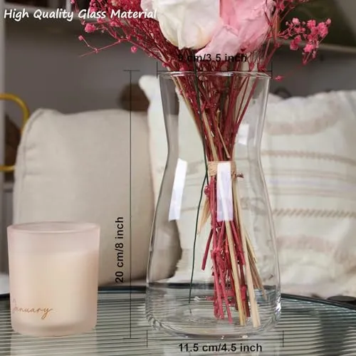 Glasvase – Handgefertigte, durchsichtige Blumenvase aus Glas, Vase 20 cm hoch für Blumensträuße, Tulpen & Pampasgras, Moderne Deko Vase als Tischvase für Zuhause, Hochzeit & besondere Anlässe