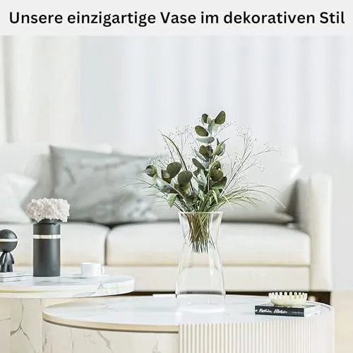 Glasvase – Handgefertigte, durchsichtige Blumenvase aus Glas, Vase 20 cm hoch für Blumensträuße, Tulpen & Pampasgras, Moderne Deko Vase als Tischvase für Zuhause, Hochzeit & besondere Anlässe