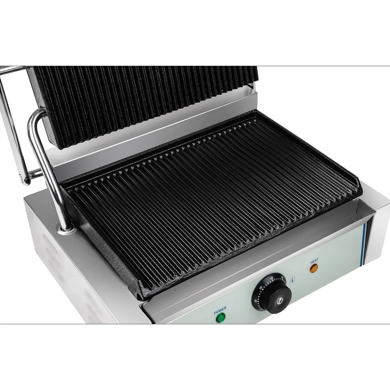 Royal Catering RCKG-2200-G Kontaktgrill Elektrogrill Panini Grill (2200 W, 230 V, Fettauffangschale, Grillplatte Geriffelt)
