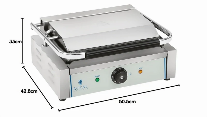 Royal Catering RCKG-2200-G Kontaktgrill Elektrogrill Panini Grill (2200 W, 230 V, Fettauffangschale, Grillplatte Geriffelt)