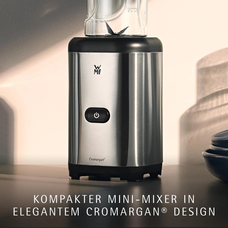WMF Kult X Mix & Go Mini Smoothie Maker, Standmixer, Blender elektrisch, Shake Mixer 300 Watt Leistung, Tritan-Kunststoff Flasche 600ml, auslaufsicherer Schraubdeckel, rutschfeste Füße, Silber/Schwarz