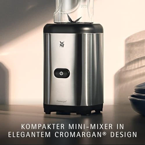 WMF Kult X Mix & Go Mini Smoothie Maker, Standmixer, Blender elektrisch, Shake Mixer 300 Watt Leistung, Tritan-Kunststoff Flasche 600ml, auslaufsicherer Schraubdeckel, rutschfeste Füße, Silber/Schwarz