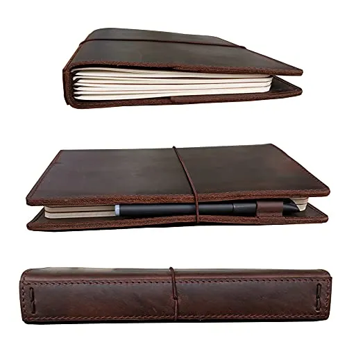 newestor Travelers Notebook Cover with Inner Pockets, Card Slots and Pen Holder, A5, Dark Brown