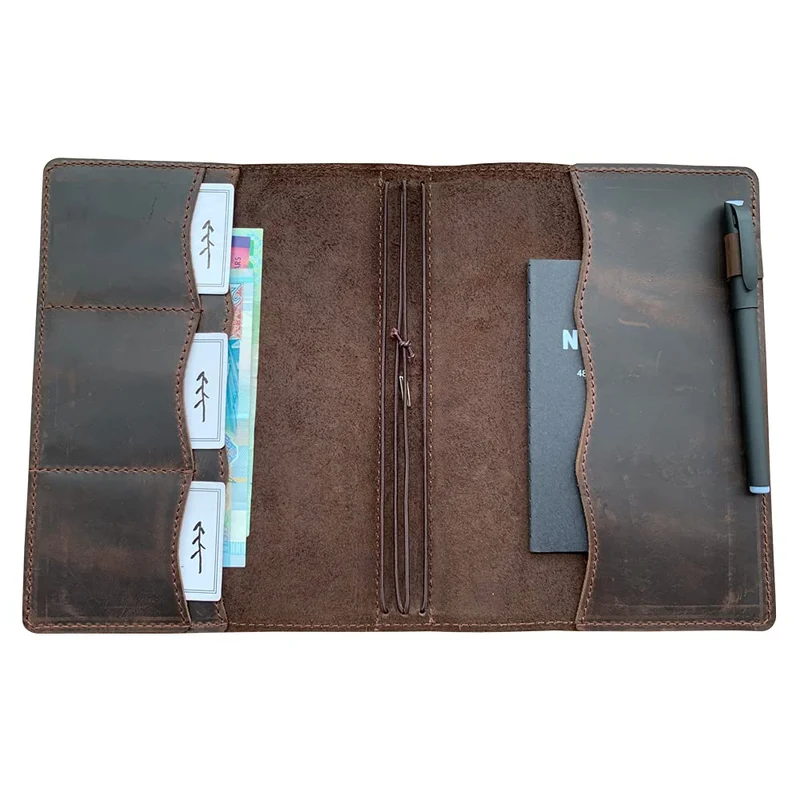 newestor Travelers Notebook Cover with Inner Pockets, Card Slots and Pen Holder, A5, Dark Brown