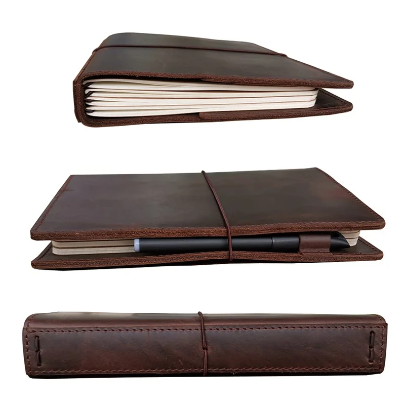 newestor Travelers Notebook Cover with Inner Pockets, Card Slots and Pen Holder, A5, Dark Brown