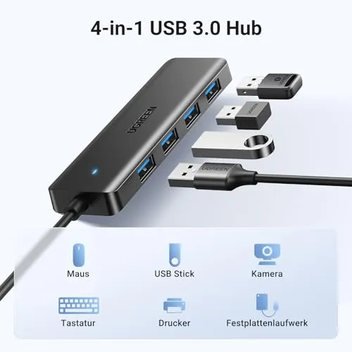 UGREEN 4-Port USB 3.0 Hub USB Verteiler Multiport Adapter 5Gbps (15cm)