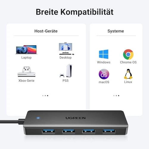 UGREEN 4-Port USB 3.0 Hub USB Verteiler Multiport Adapter 5Gbps (15cm)
