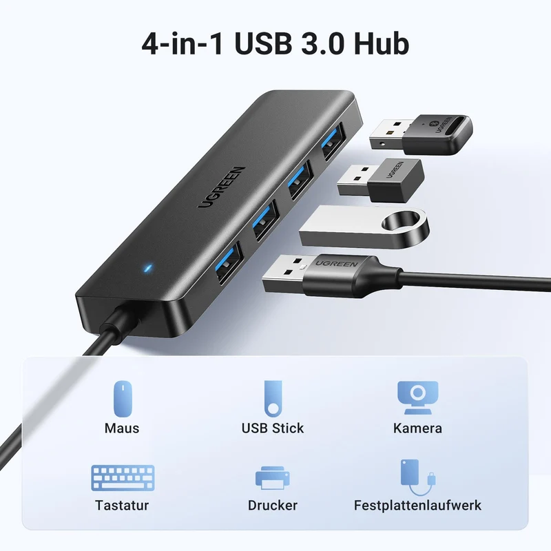 UGREEN 4-Port USB 3.0 Hub USB Verteiler Multiport Adapter 5Gbps (15cm)