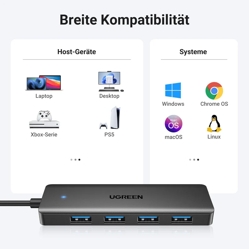 UGREEN 4-Port USB 3.0 Hub USB Verteiler Multiport Adapter 5Gbps (15cm)