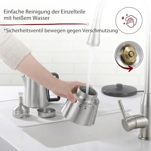 Cloer 5928 Moka Maker, "Espressokocher elektrisch", 3-6 Tassen, Edelstahleinsatz, Sicherheitsabschaltung, Sicherheitsventil, An-/Ausschalter, 365 W, Edelstahl