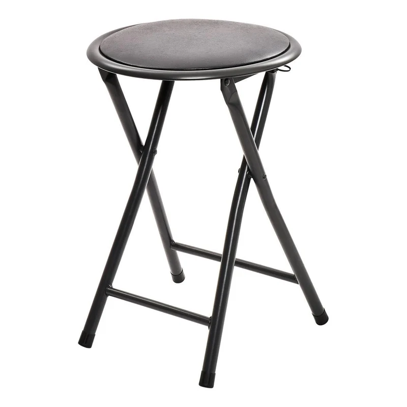 5 five simply smart 5five – Runder Klapphocker, Schwarz – Breite, stabile Stahlrohre – Bequemer Sitz – Verriegelungsstift – Wohnzimmer, Küche, Schlafzimmer
