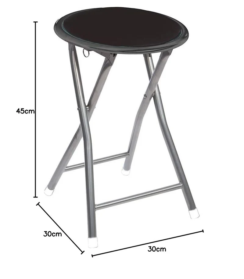 5 five simply smart 5five – Runder Klapphocker, Schwarz – Breite, stabile Stahlrohre – Bequemer Sitz – Verriegelungsstift – Wohnzimmer, Küche, Schlafzimmer