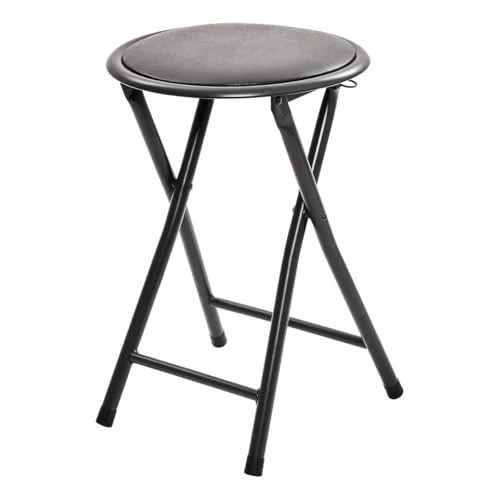 5 five simply smart 5five – Runder Klapphocker, Schwarz – Breite, stabile Stahlrohre – Bequemer Sitz – Verriegelungsstift – Wohnzimmer, Küche, Schlafzimmer