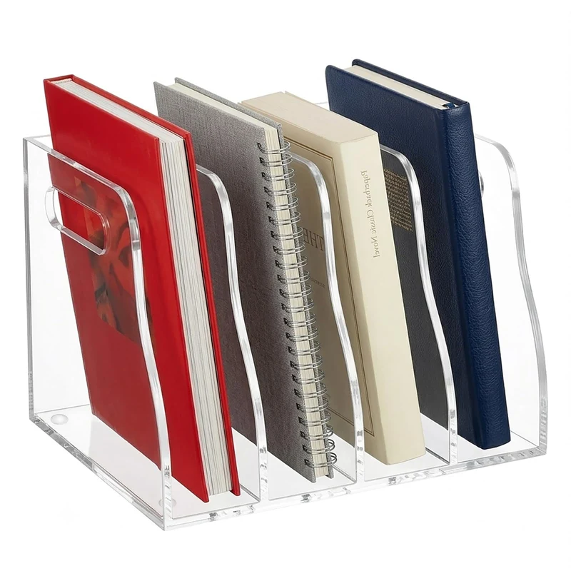 Zeitschriftenhalter Acryl (4 Fächer) ,Stehsammler A4, B5,Glasklarer Zeitschriftensammler & Schreibtisch Organizer, Moderner Aktenordner Stehsammler für Büro, Home Office & Deko