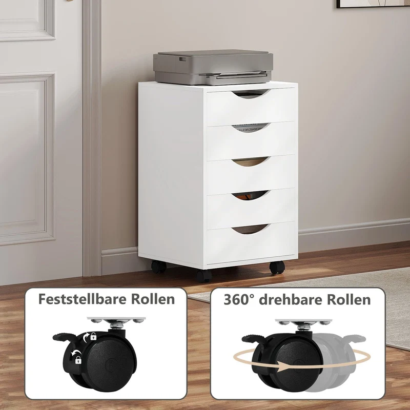 WOLTU Rollcontainer mit 5 Schubladen, mobiler Aktenschrank mit Rollen