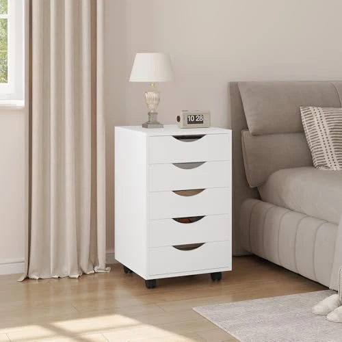 WOLTU Rollcontainer mit 5 Schubladen, mobiler Aktenschrank mit Rollen