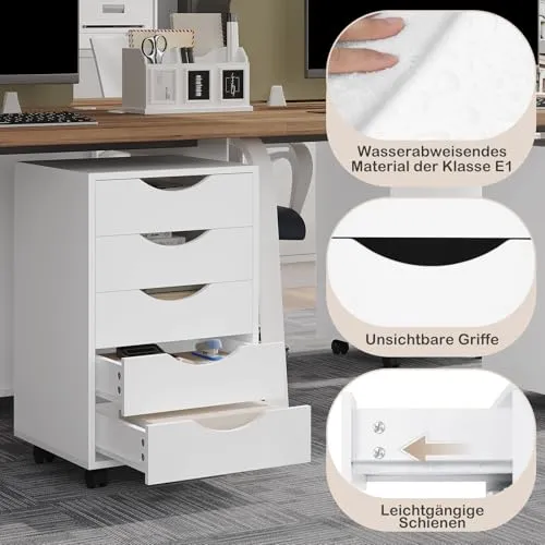 WOLTU Rollcontainer mit 5 Schubladen, mobiler Aktenschrank mit Rollen