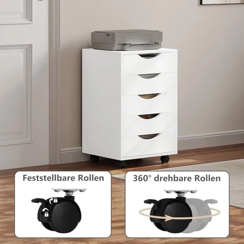 WOLTU Rollcontainer mit 5 Schubladen, mobiler Aktenschrank mit Rollen