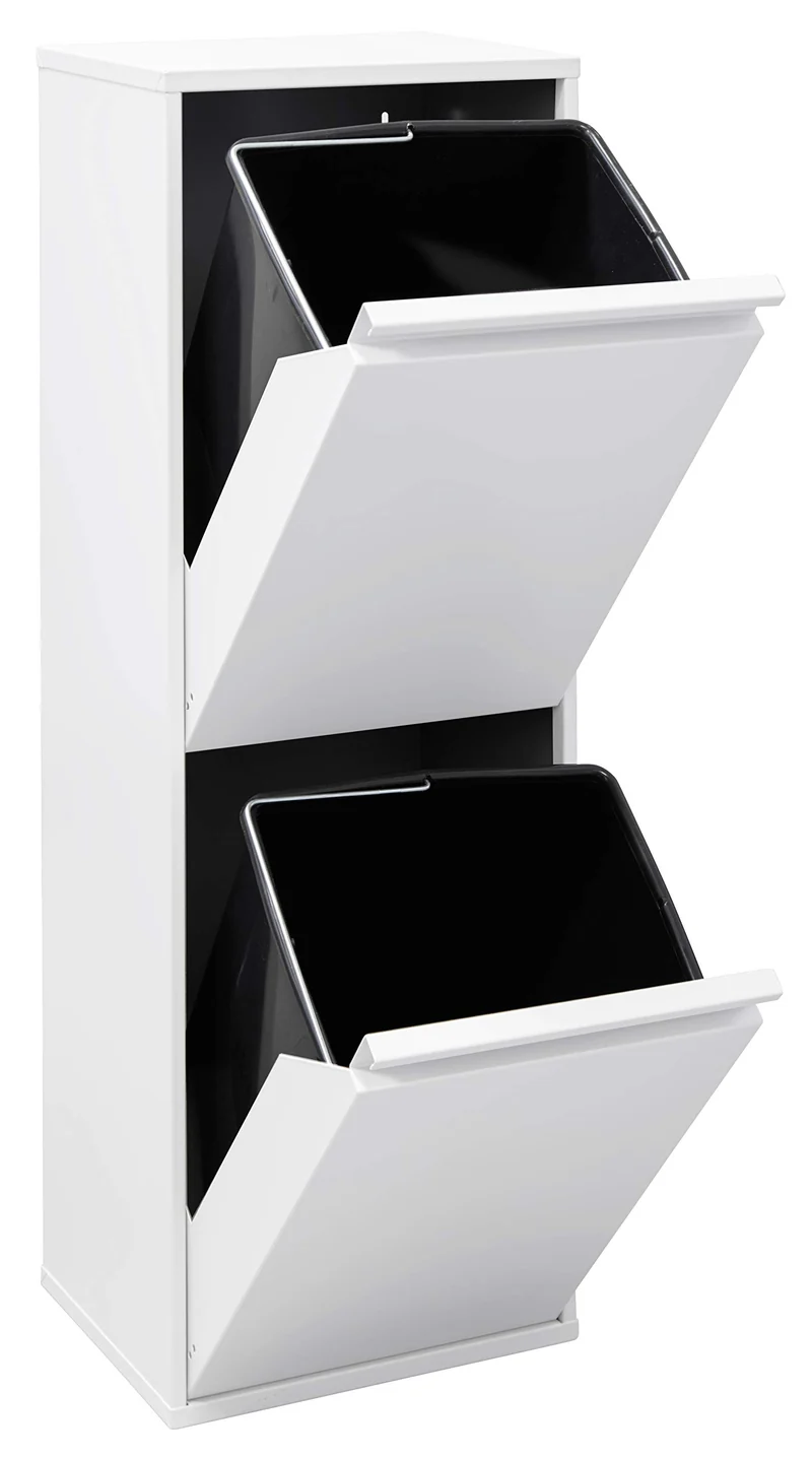 ARREGUI Basic CR201-B Mülltrennsystem aus Stahl | 2 Fächer Mülleimer für die Küche | 2 Fach Abfalleimer | 2x17 L (34L) | Herausnehmbare Inneneimer mit Griff | Recycling Schrank für Mülltrennung | weiß