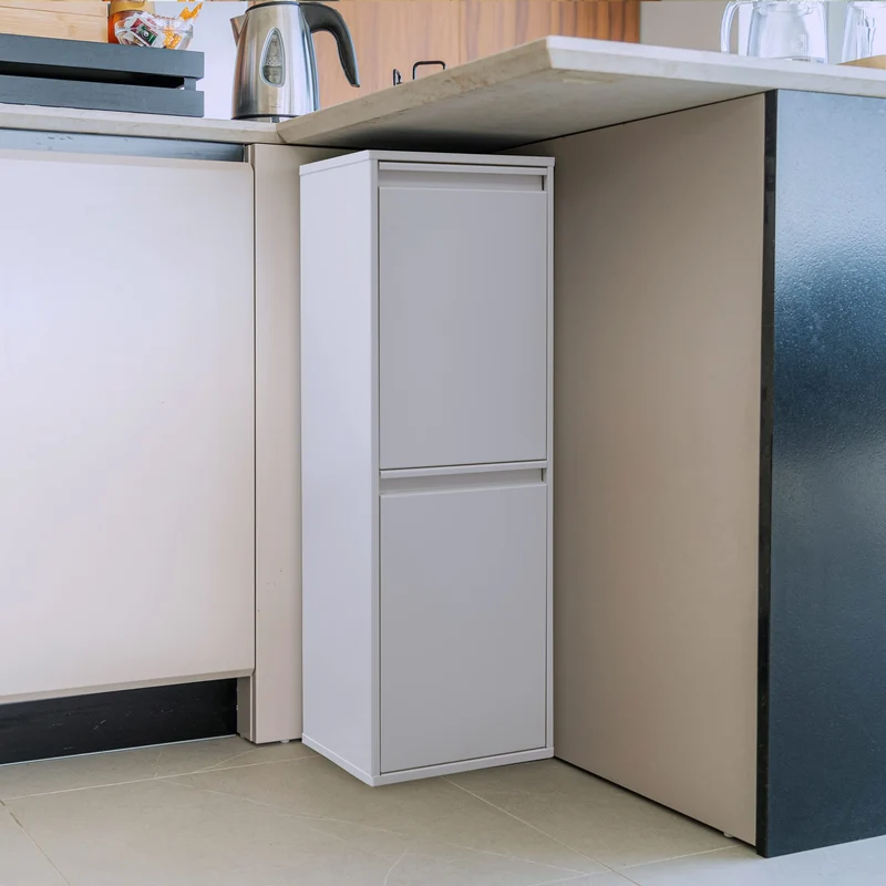ARREGUI Basic CR201-B Mülltrennsystem aus Stahl | 2 Fächer Mülleimer für die Küche | 2 Fach Abfalleimer | 2x17 L (34L) | Herausnehmbare Inneneimer mit Griff | Recycling Schrank für Mülltrennung | weiß