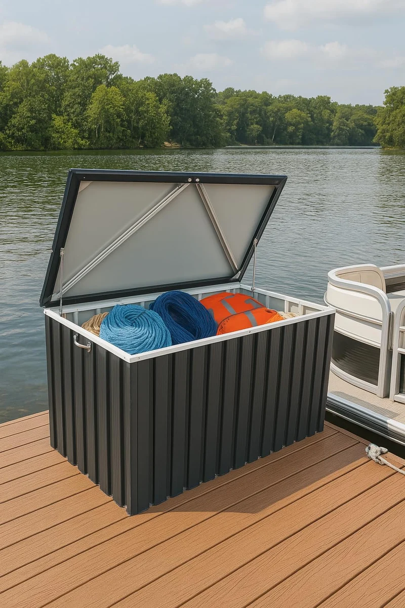 Duramax DH 1.3 (585L) Kissenbox aus Metall mit hydraulischer Gasdruckfeder und Vorhängeschlossöse, Terrassenbox und Gartenmöbelaufbewahrung für den Außenbereich, Anthrazit