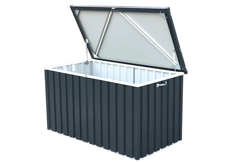 Duramax DH 1.3 (585L) Kissenbox aus Metall mit hydraulischer Gasdruckfeder und Vorhängeschlossöse, Terrassenbox und Gartenmöbelaufbewahrung für den Außenbereich, Anthrazit