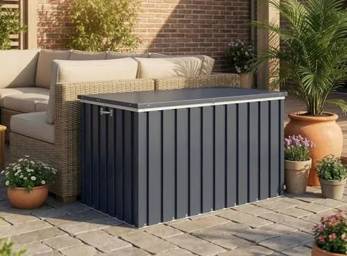 Duramax DH 1.3 (585L) Kissenbox aus Metall mit hydraulischer Gasdruckfeder und Vorhängeschlossöse, Terrassenbox und Gartenmöbelaufbewahrung für den Außenbereich, Anthrazit