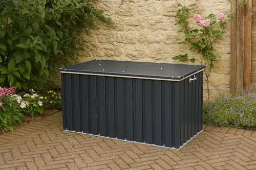 Duramax DH 1.3 (585L) Kissenbox aus Metall mit hydraulischer Gasdruckfeder und Vorhängeschlossöse, Terrassenbox und Gartenmöbelaufbewahrung für den Außenbereich, Anthrazit