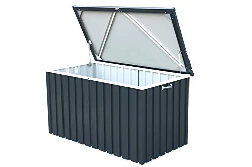 Duramax DH 1.3 (585L) Kissenbox aus Metall mit hydraulischer Gasdruckfeder und Vorhängeschlossöse, Terrassenbox und Gartenmöbelaufbewahrung für den Außenbereich, Anthrazit
