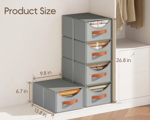 Homsorout Schubladen Ordnungssystem - 4 Stück Schubladenboxen, Grau
