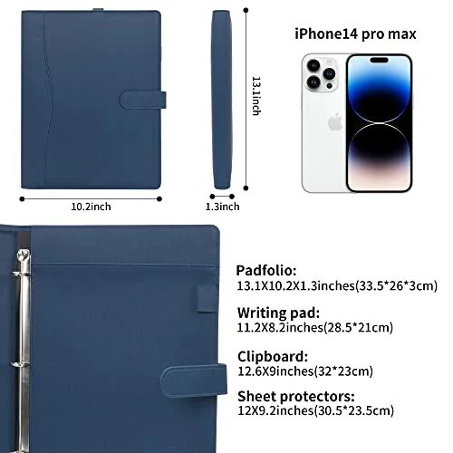Wonderpool A4 Leder Schreibmappen Portfolio Dokumenten Halter Ringbuch Herausnehmbar Klemmbrett mit Multifach Aschen und Legal/Breit Liniert Pad für Business Organisatoren Konferenz (Dunklescyan)