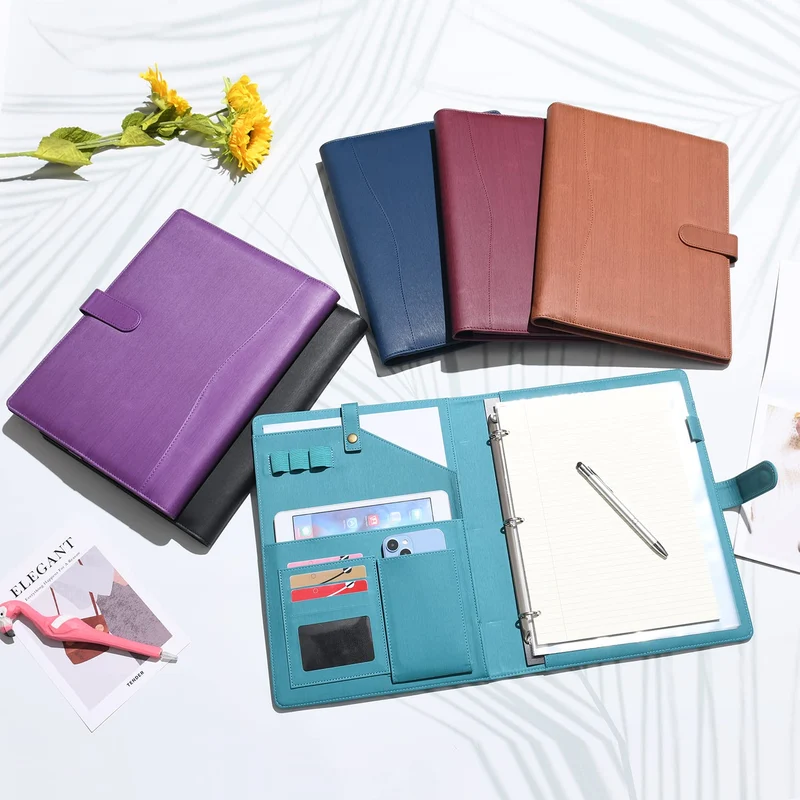 Wonderpool A4 Leder Schreibmappen Portfolio Dokumenten Halter Ringbuch Herausnehmbar Klemmbrett mit Multifach Aschen und Legal/Breit Liniert Pad für Business Organisatoren Konferenz (Dunklescyan)