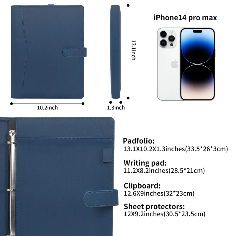 Wonderpool A4 Leder Schreibmappen Portfolio Dokumenten Halter Ringbuch Herausnehmbar Klemmbrett mit Multifach Aschen und Legal/Breit Liniert Pad für Business Organisatoren Konferenz (Dunklescyan)