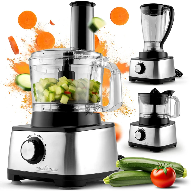 ProfiCook® 3in1 Küchenmaschine | Mixer, Küchenmaschine und Entsafter | 1200W | zum schneiden, raspeln und kneten | Nachfüllöffnung | stufenlose Geschwindigkeit | inkl. 11 Zubehörteilen | PC KM 1063