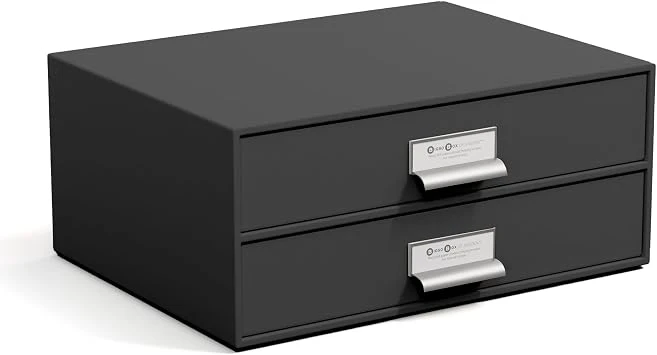 BIGSO BIRGER Schubladenbox – Aufbewahrungsbox mit 2 Schubladen – Schreibtisch Ablage für Dokumente & Bürobedarf – Ablagesystem aus recycelter Faserplatte und Papier – dunkelgrau