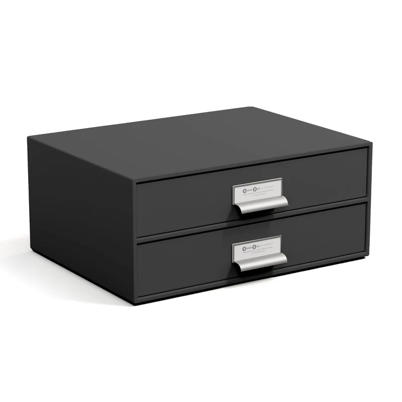 BIGSO BIRGER Schubladenbox – Aufbewahrungsbox mit 2 Schubladen – Schreibtisch Ablage für Dokumente & Bürobedarf – Ablagesystem aus recycelter Faserplatte und Papier – dunkelgrau