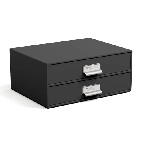 BIGSO BIRGER Schubladenbox – Aufbewahrungsbox mit 2 Schubladen – Schreibtisch Ablage für Dokumente & Bürobedarf – Ablagesystem aus recycelter Faserplatte und Papier – dunkelgrau