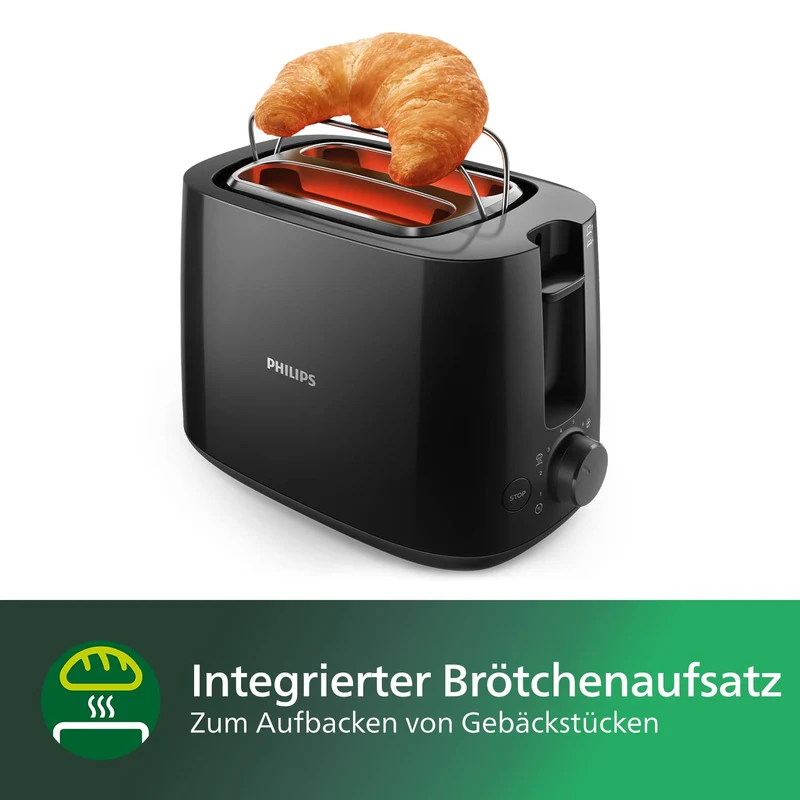 Philips Toaster, Schwarz, 8 Bräunungsstufen