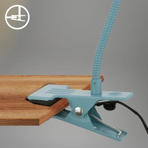 BRILONER - Schreibtischlampe mit Kabelschalter, Warmweiße Lichtfarbe, schwenkbar, Stecker, Leselampe, Klemmlampe, Klemmleuchte, Nachttischlampe, Leselicht Kinder, Bürolampe, 40cm hoch, Blau