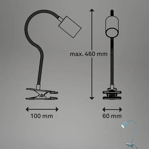 BRILONER - Schreibtischlampe mit Kabelschalter, Warmweiße Lichtfarbe, schwenkbar, Stecker, Leselampe, Klemmlampe, Klemmleuchte, Nachttischlampe, Leselicht Kinder, Bürolampe, 40cm hoch, Blau