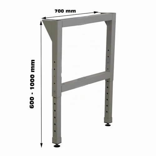 ADB Werkbankfuß höhenverstellbar, Vierkantrohr 50x50x2 mm, pulverbeschichtet, für Werkbänke mit Tiefe 700 mm, inkl. Montagematerial und Bodengleiter