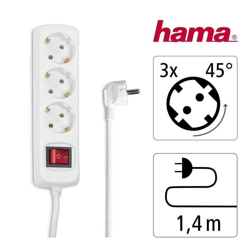 Hama Steckdosenleiste 3-Fach, Kabel 1,4m, GS geprüft