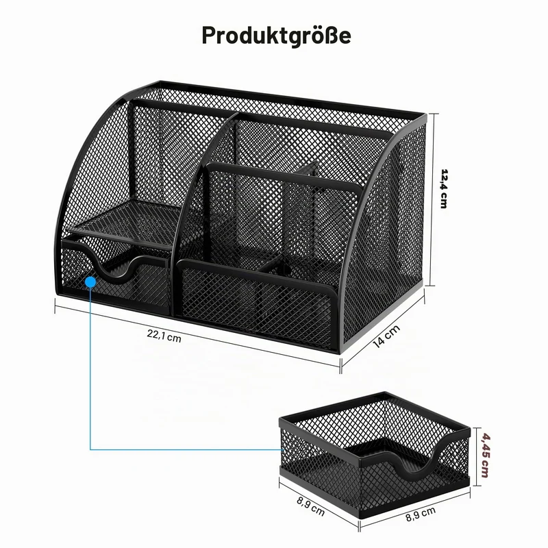 EasyPAG 7 Fächer Metall Schreibtisch Organizer Stiftehalter Stiftköcher Vielseitig Utensilienschalen Büro Organisation Zubehör Ablage mit Schublade