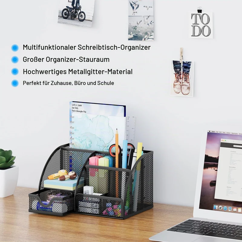 EasyPAG 7 Fächer Metall Schreibtisch Organizer Stiftehalter Stiftköcher Vielseitig Utensilienschalen Büro Organisation Zubehör Ablage mit Schublade