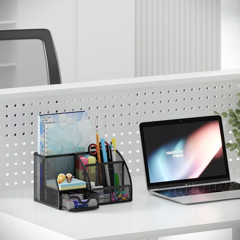 EasyPAG 7 Fächer Metall Schreibtisch Organizer Stiftehalter Stiftköcher Vielseitig Utensilienschalen Büro Organisation Zubehör Ablage mit Schublade